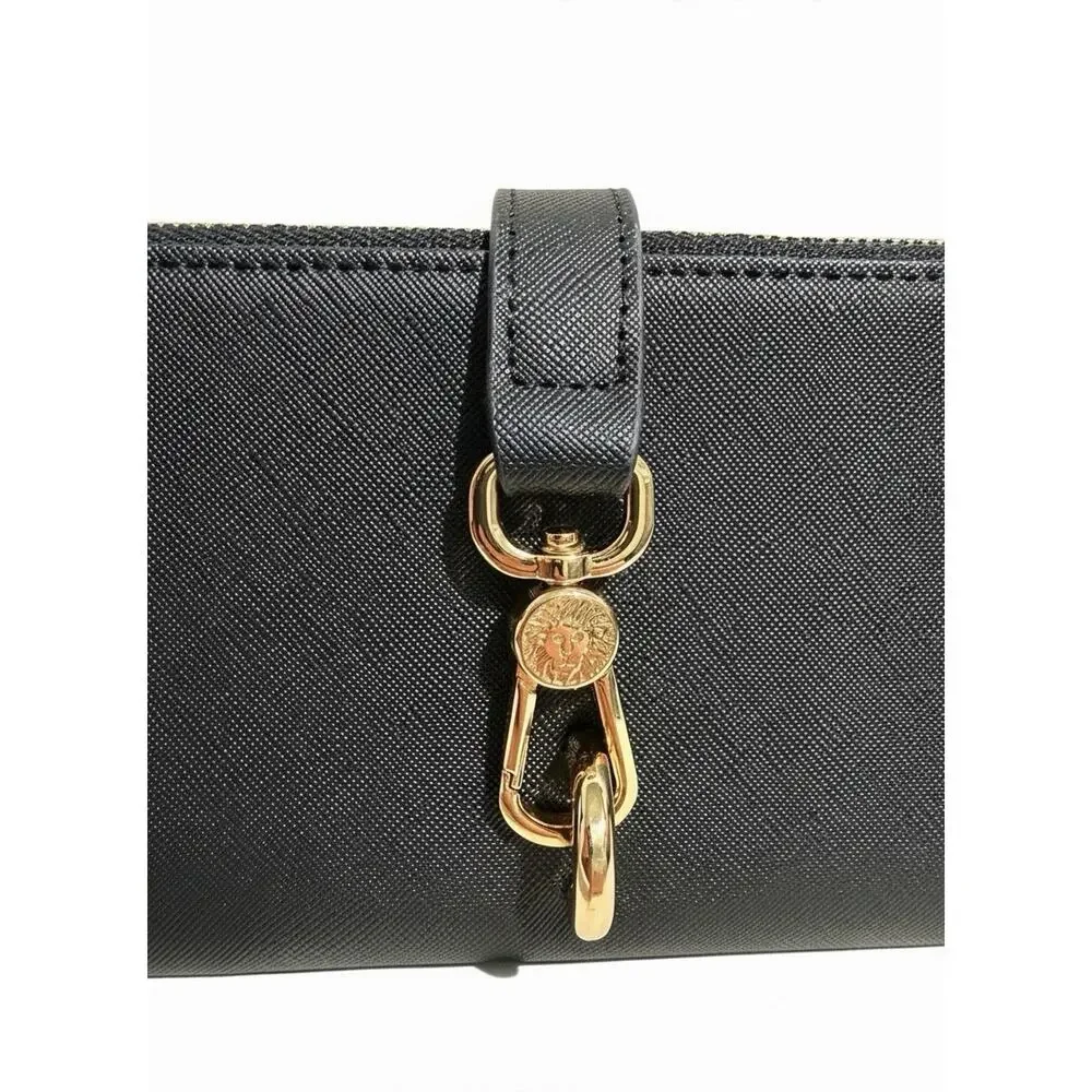Anne Klein Black Bifold Wristlet With Bridge-Clip Closure Wallet Gold Hardware